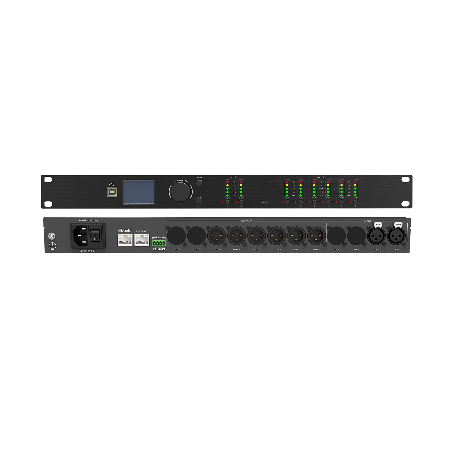 2 in 6 out Dante Speaker Management Processor